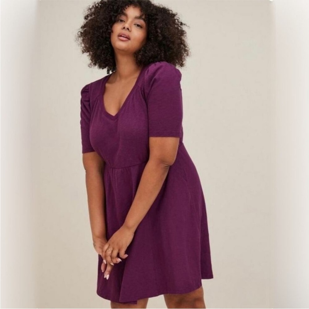 2x torrid Mini Puff Sleeve Skater Dress Purple